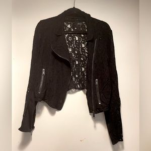 Guess Women’s Black Lace Biker Jacket Cropped Size Large